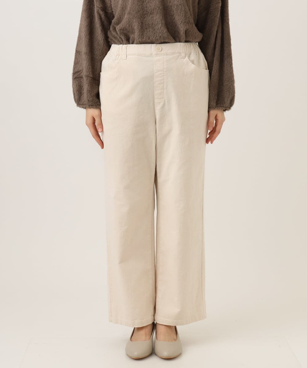 OLLLD02109 eur3(エウルキューブ) 【野呂佳代さん着用/大きいサイズ】コーデュロイワイドストレートパンツ アイボリー
