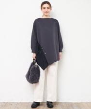 OLLLD02109 eur3(エウルキューブ) 【野呂佳代さん着用/大きいサイズ】コーデュロイワイドストレートパンツ アイボリー