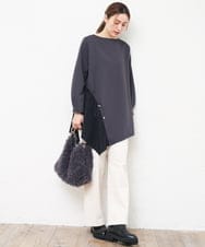 OLLLD02109 eur3(エウルキューブ) 【野呂佳代さん着用/大きいサイズ】コーデュロイワイドストレートパンツ アイボリー