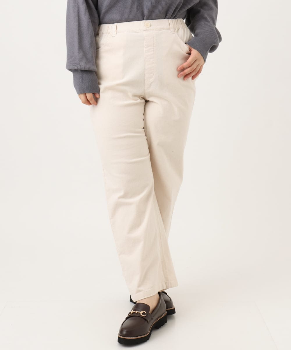 OLLLD02109 eur3(エウルキューブ) 【野呂佳代さん着用/大きいサイズ】コーデュロイワイドストレートパンツ アイボリー