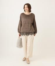 OLLLD02109 eur3(エウルキューブ) 【野呂佳代さん着用/大きいサイズ】コーデュロイワイドストレートパンツ アイボリー