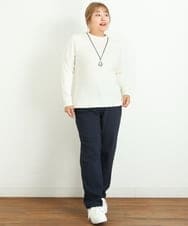 OLLLP22080 eur3(エウルキューブ) 【大きいサイズ】さらさらストレッチ裏起毛ストレートパンツ ネイビー(57)