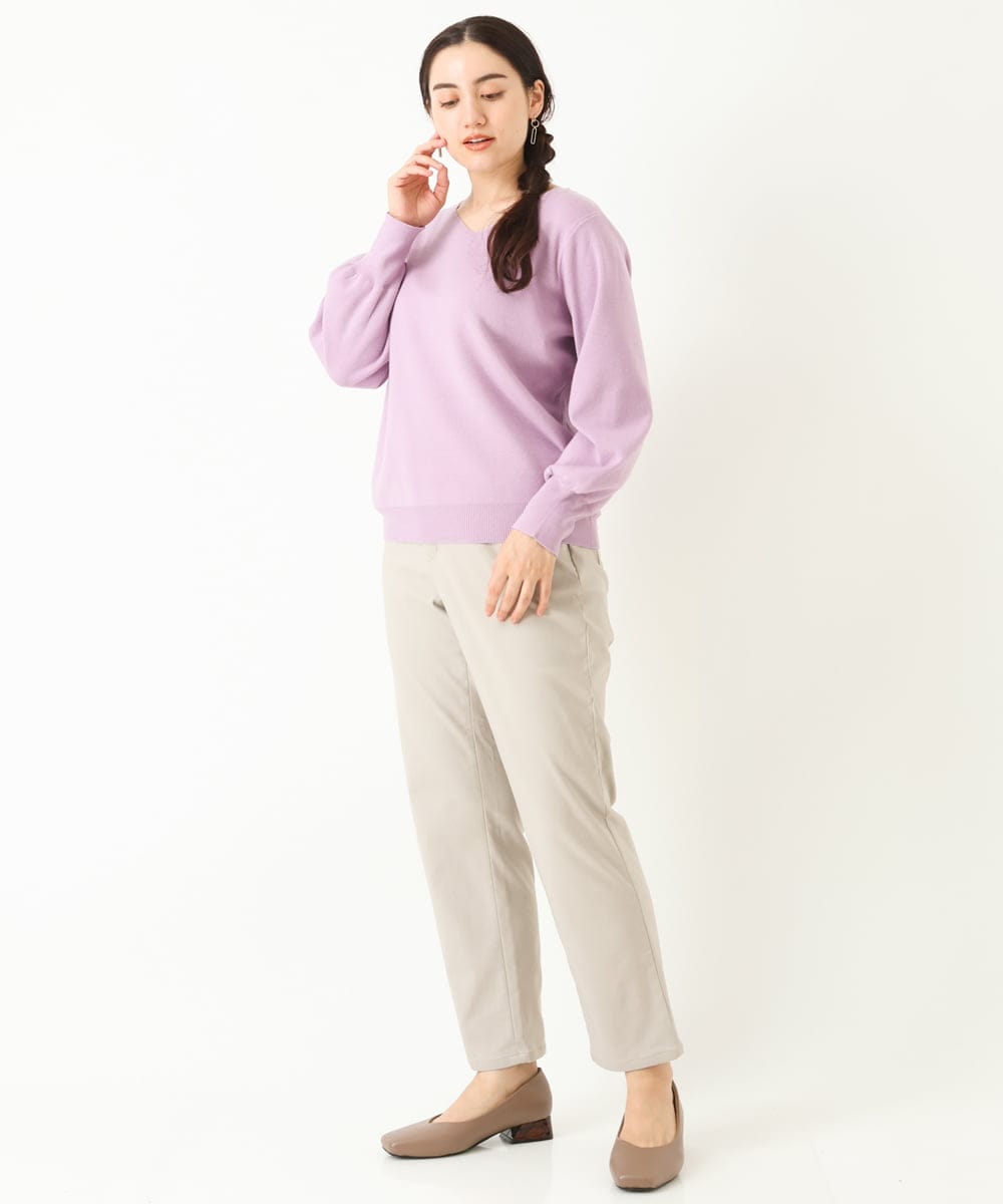 OLLLP22080 eur3(エウルキューブ) 【大きいサイズ】さらさらストレッチ裏起毛ストレートパンツ ライトグレー(91)