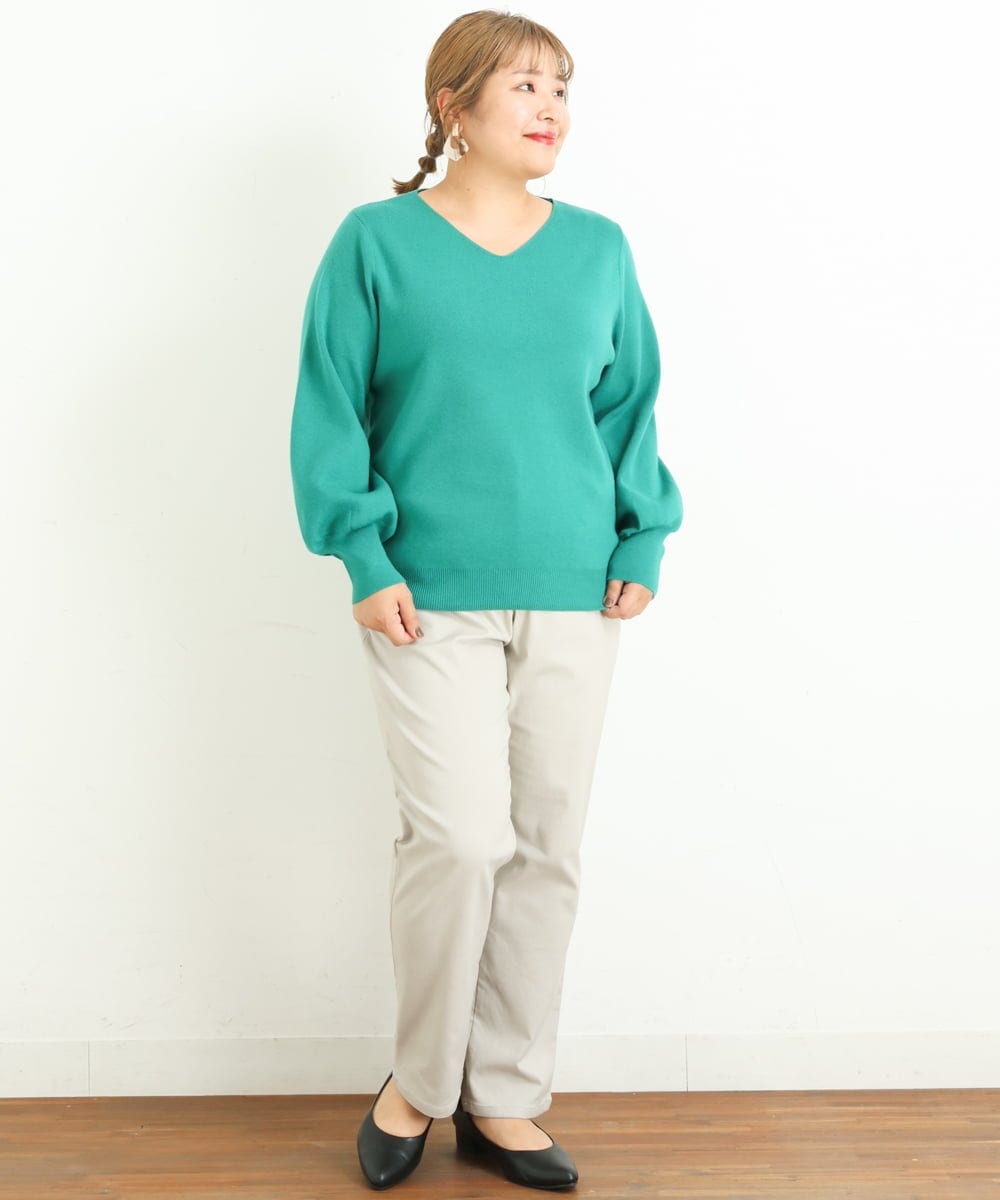 OLLLP22080 eur3(エウルキューブ) 【大きいサイズ】さらさらストレッチ裏起毛ストレートパンツ ライトグレー(91)