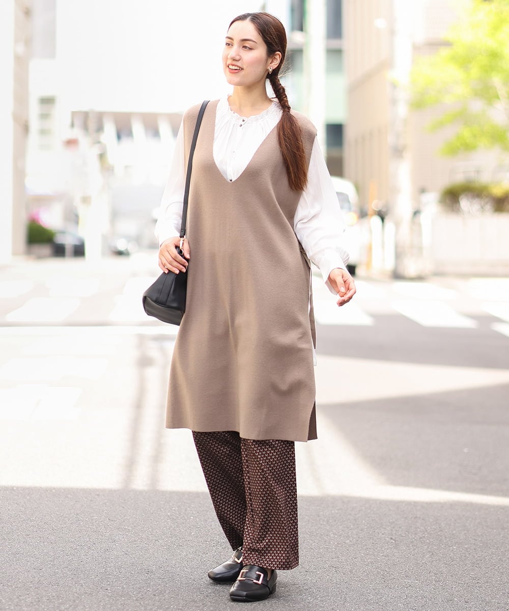 OLLLS10099 eur3(エウルキューブ) 【雑誌掲載】【大きいサイズ】ジャカードストレートパンツ ブラウン(17）