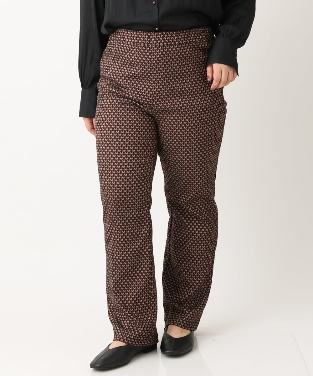 OLLLS10099 eur3(エウルキューブ) 【雑誌掲載】【大きいサイズ】ジャカードストレートパンツ ブラウン(17）