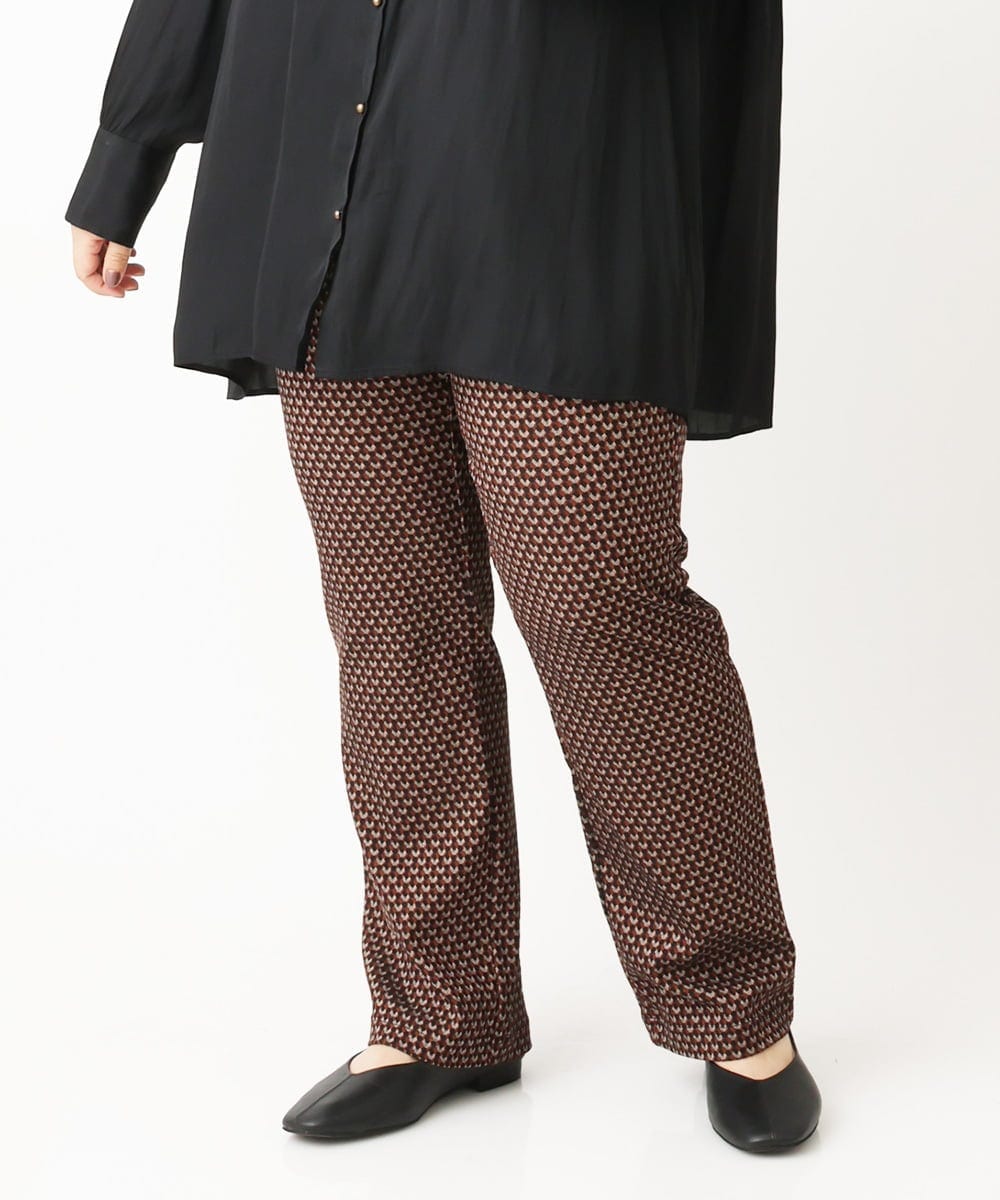 OLLLS10099 eur3(エウルキューブ) 【雑誌掲載】【大きいサイズ】ジャカードストレートパンツ ブラウン(17）