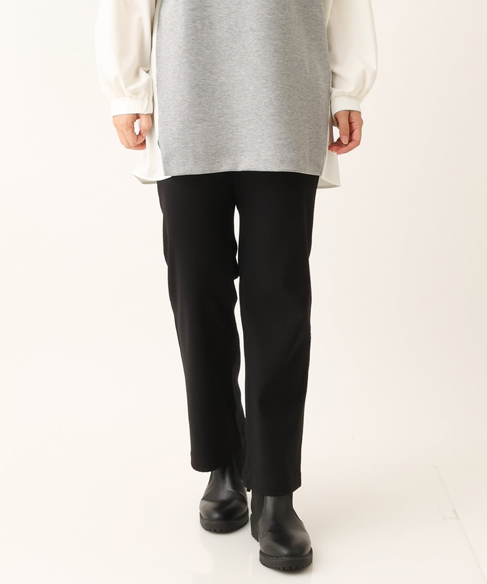 OLLLS10099 eur3(エウルキューブ) 【雑誌掲載】【大きいサイズ】ジャカードストレートパンツ ブラック(94)