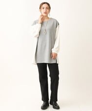 OLLLS10099 eur3(エウルキューブ) 【雑誌掲載】【大きいサイズ】ジャカードストレートパンツ ブラック(94)