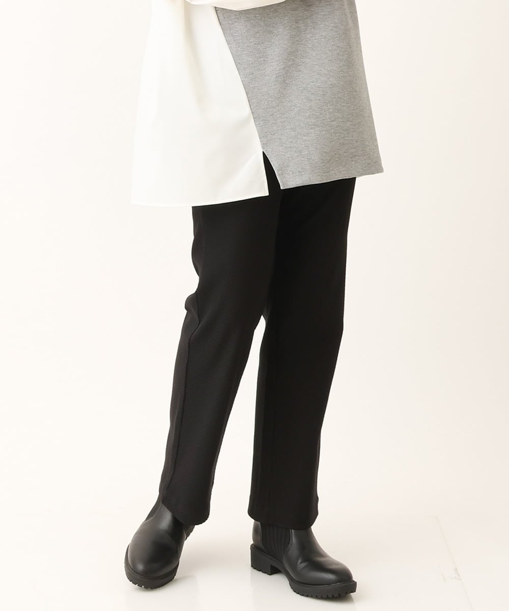 OLLLS10099 eur3(エウルキューブ) 【雑誌掲載】【大きいサイズ】ジャカードストレートパンツ ブラック(94)