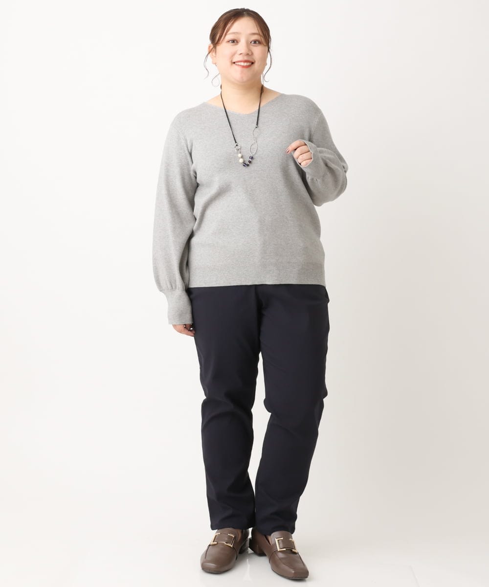 OLLLS13089 eur3(エウルキューブ) 【大きいサイズ】さらさらストレッチ裏起毛ストレートパンツ ネイビー(57)