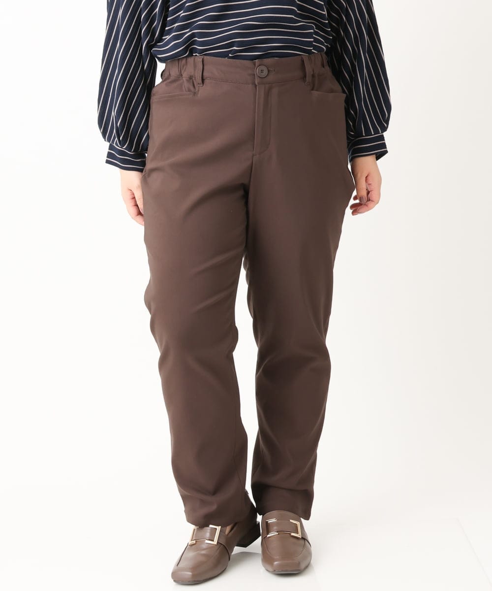 OLLLS13089 eur3(エウルキューブ) 【大きいサイズ】さらさらストレッチ裏起毛ストレートパンツ ダークブラウン(87)