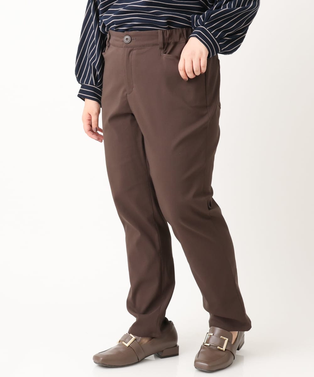 OLLLS13089 eur3(エウルキューブ) 【大きいサイズ】さらさらストレッチ裏起毛ストレートパンツ ダークブラウン(87)