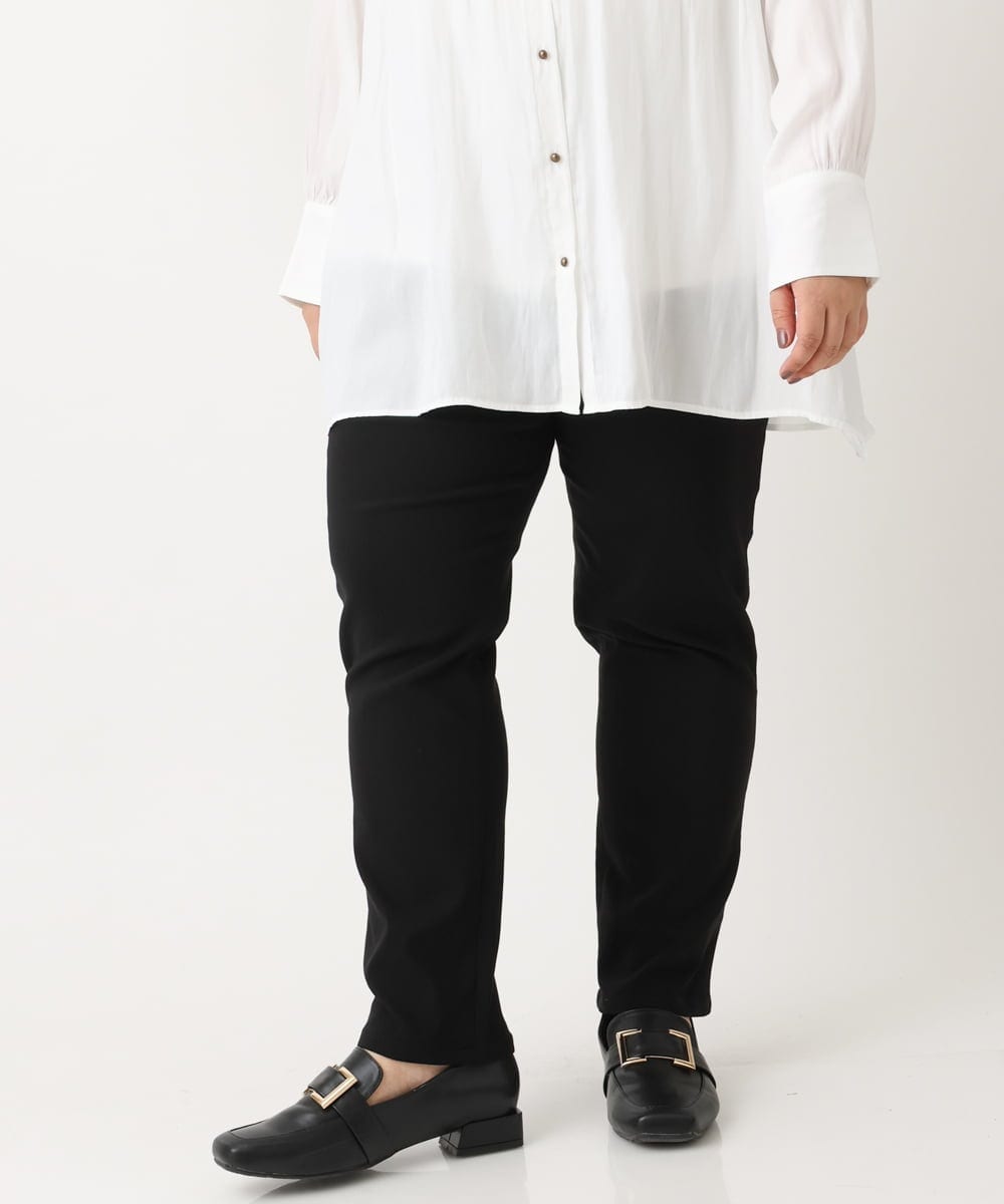 OLLLS13089 eur3(エウルキューブ) 【大きいサイズ】さらさらストレッチ裏起毛ストレートパンツ ブラック(94)