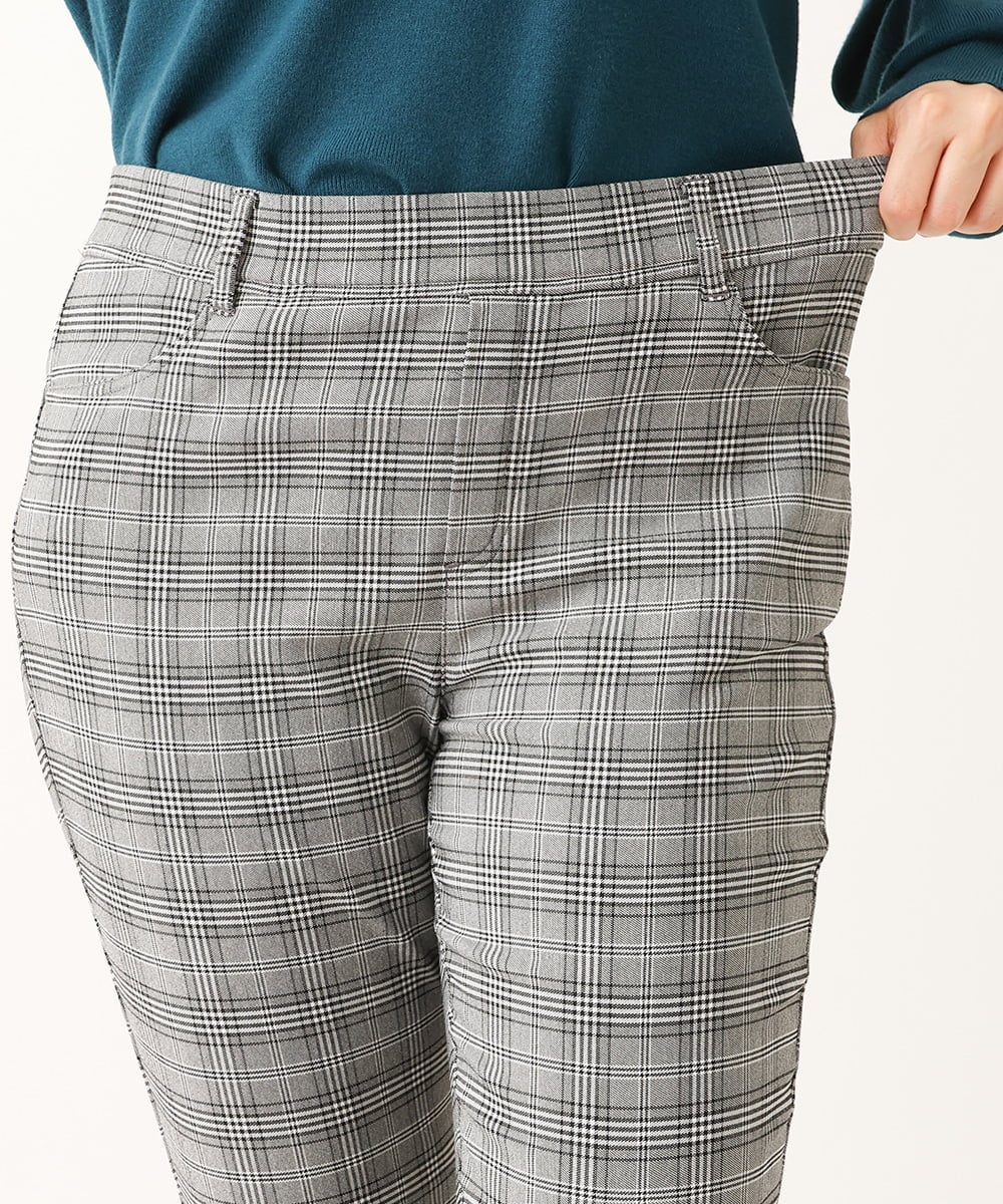 OLLLS31089 eur3(エウルキューブ) 【大きいサイズ/11号サイズあり】裏起毛ストレッチチェック柄パンツ グレー(92)