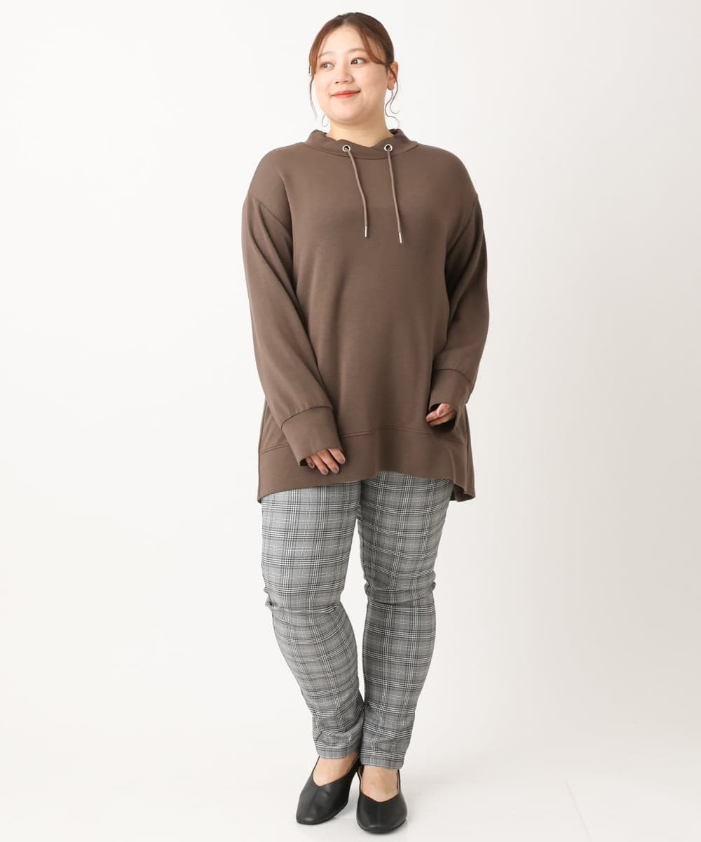 OLLLS31089 eur3(エウルキューブ) 【大きいサイズ/11号サイズあり】裏起毛ストレッチチェック柄パンツ グレー(92)