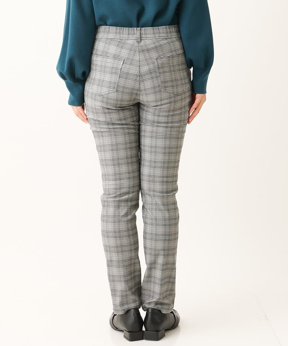 OLLLS31089 eur3(エウルキューブ) 【大きいサイズ/11号サイズあり】裏起毛ストレッチチェック柄パンツ グレー(92)
