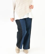 OLLLV07099 eur3(エウルキューブ) 【雑誌掲載】【大きいサイズ】ブロッキングデニムパンツ ブルー(55)