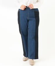 OLLLV07099 eur3(エウルキューブ) 【雑誌掲載】【大きいサイズ】ブロッキングデニムパンツ ブルー(55)