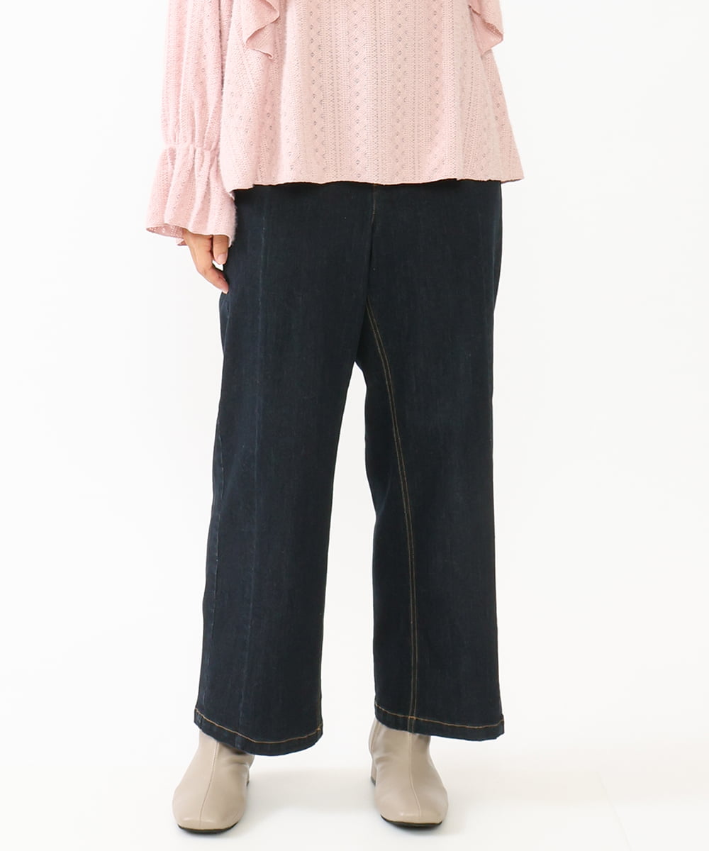 OLLLV07099 eur3(エウルキューブ) 【雑誌掲載】【大きいサイズ】ブロッキングデニムパンツ ネイビー(57)