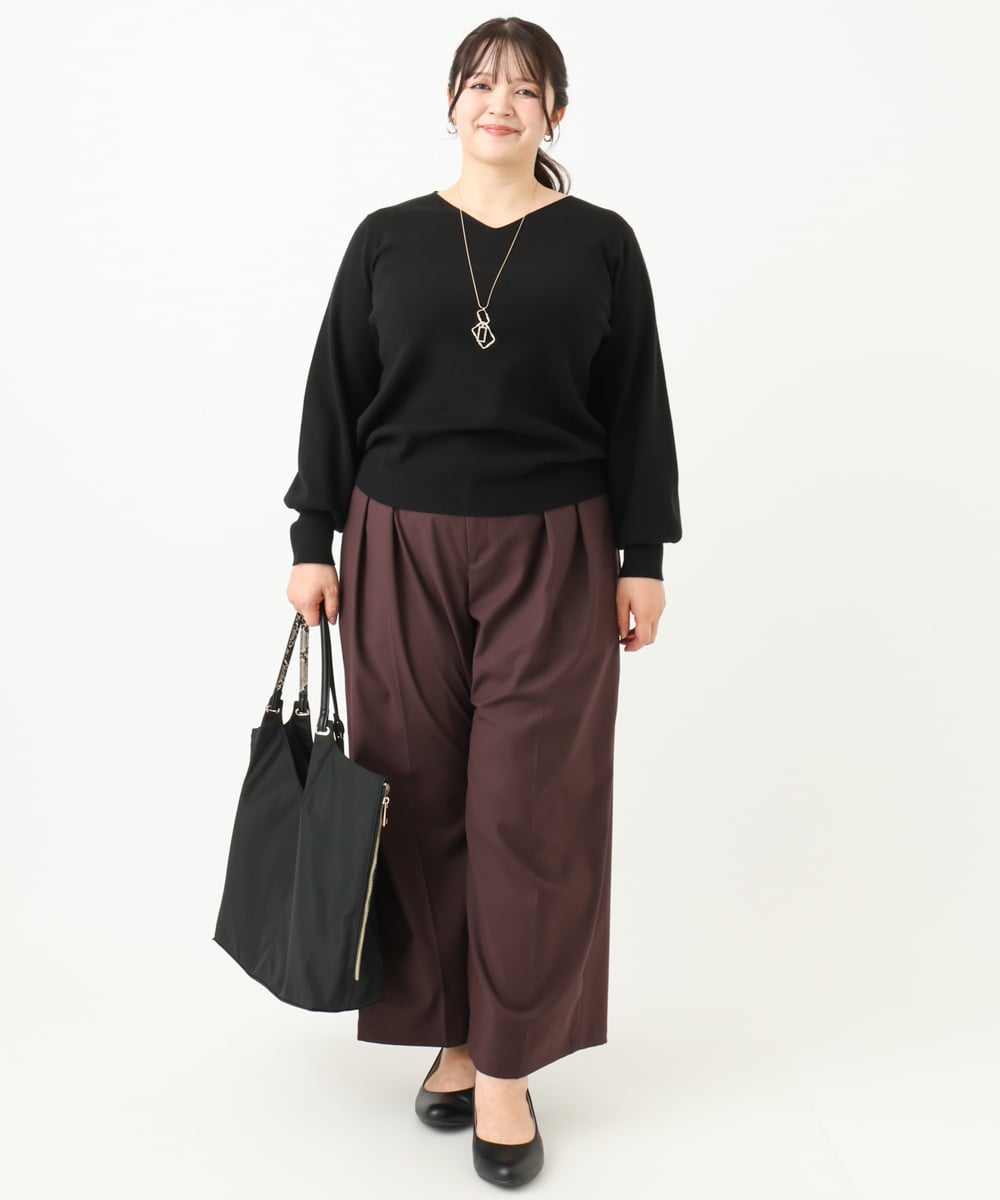OLLLV25129 eur3(エウルキューブ) 【大きいサイズ】タックパンツ ダークブラウン(87）