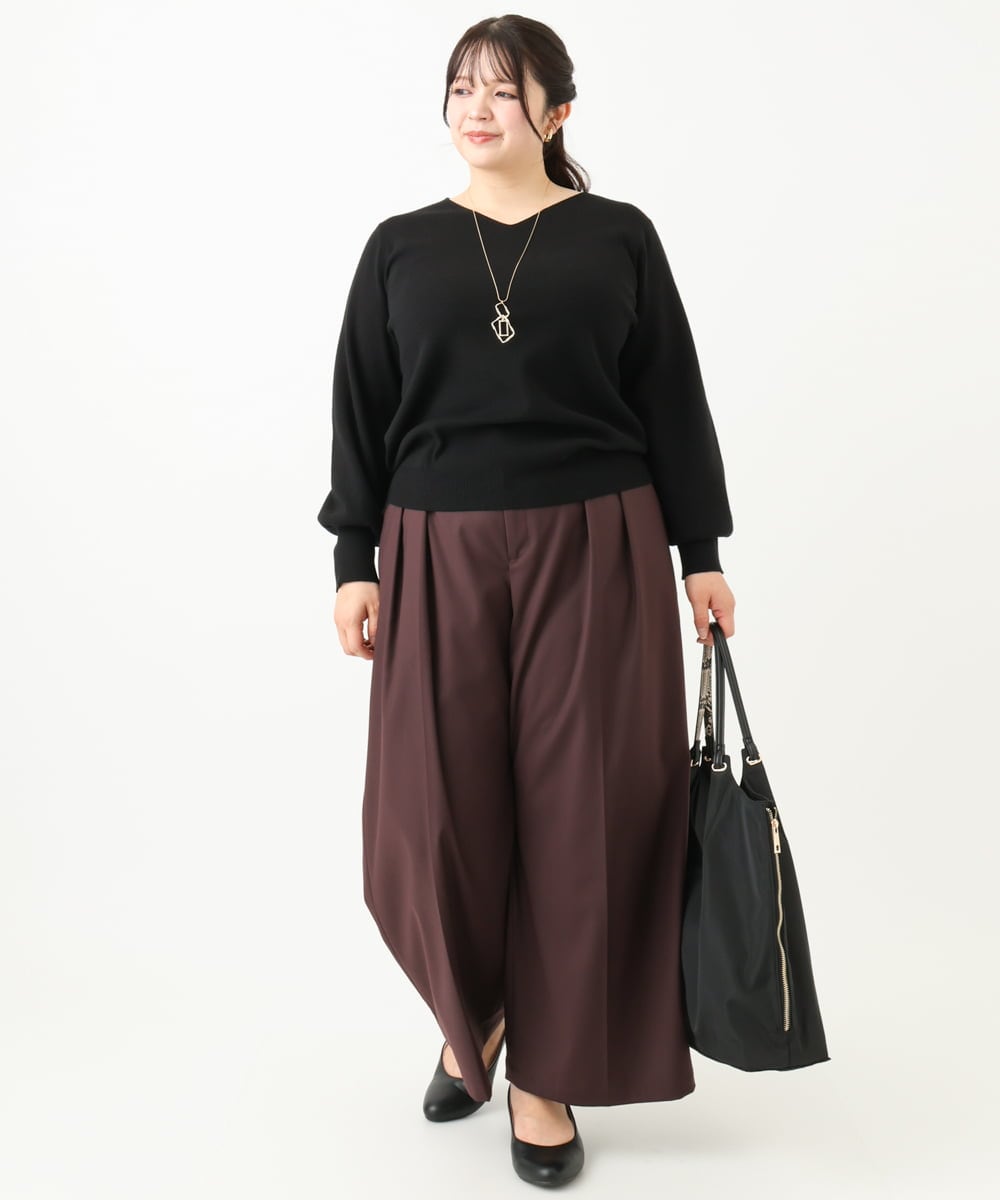 OLLLV25129 eur3(エウルキューブ) 【大きいサイズ】タックパンツ ダークブラウン(87）
