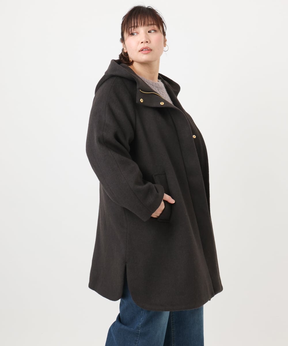 OLUAD01349 eur3(エウルキューブ) 【大きいサイズ】ライトカシミヤウールコート ダークブラウン(87)