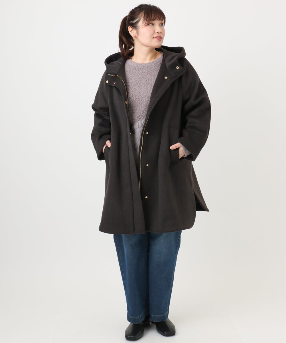 OLUAD01349 eur3(エウルキューブ) 【大きいサイズ】ライトカシミヤウールコート ダークブラウン(87)