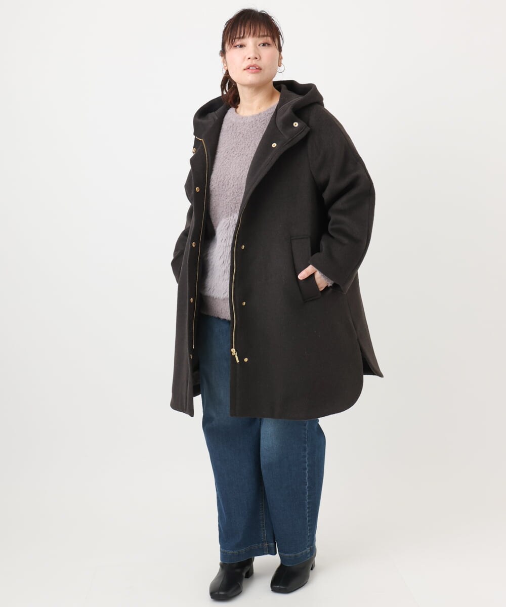 OLUAD01349 eur3(エウルキューブ) 【大きいサイズ】ライトカシミヤウールコート ダークブラウン(87)