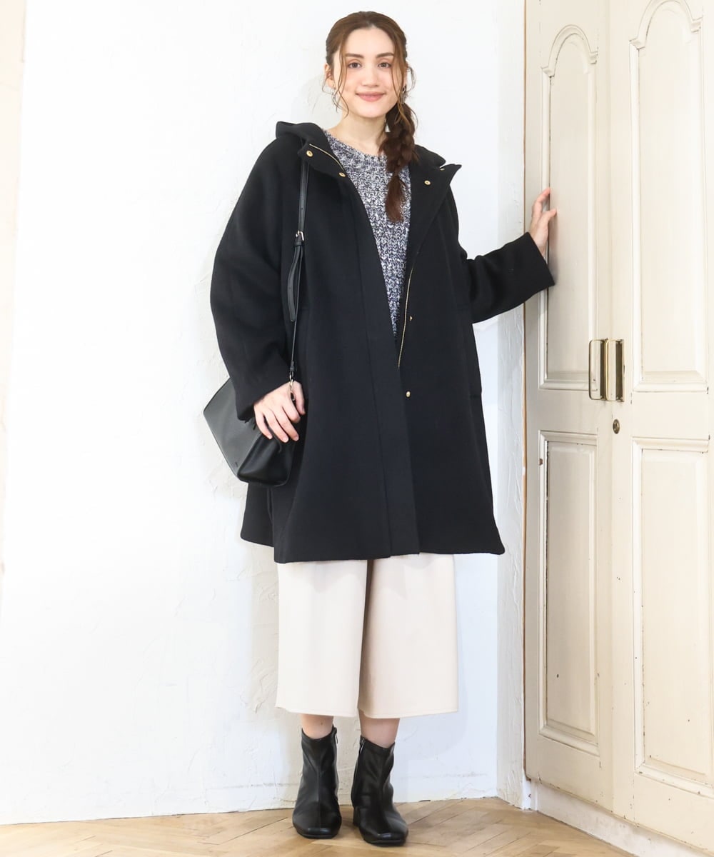 OLUAD01349 eur3(エウルキューブ) 【大きいサイズ】ライトカシミヤウールコート ブラック(94)