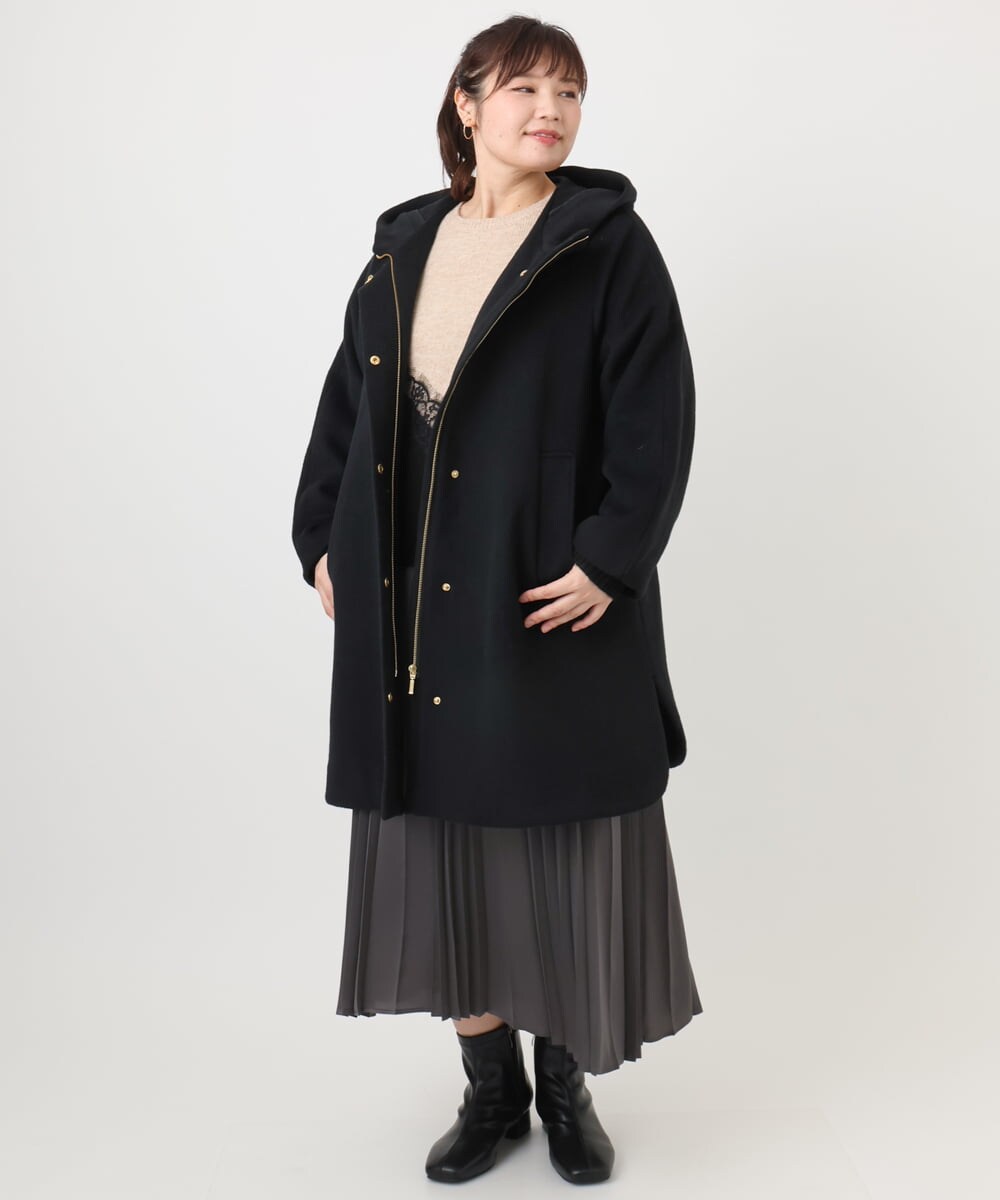 OLUAD01349 eur3(エウルキューブ) 【大きいサイズ】ライトカシミヤウールコート ブラック(94)