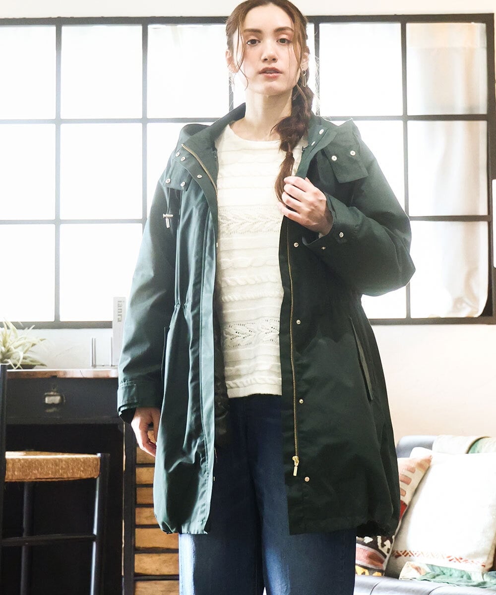 OLUAD04369 eur3(エウルキューブ) 【WEB/一部店舗限定】【大きいサイズ】ライナー付フーディーコート グリーン(35)