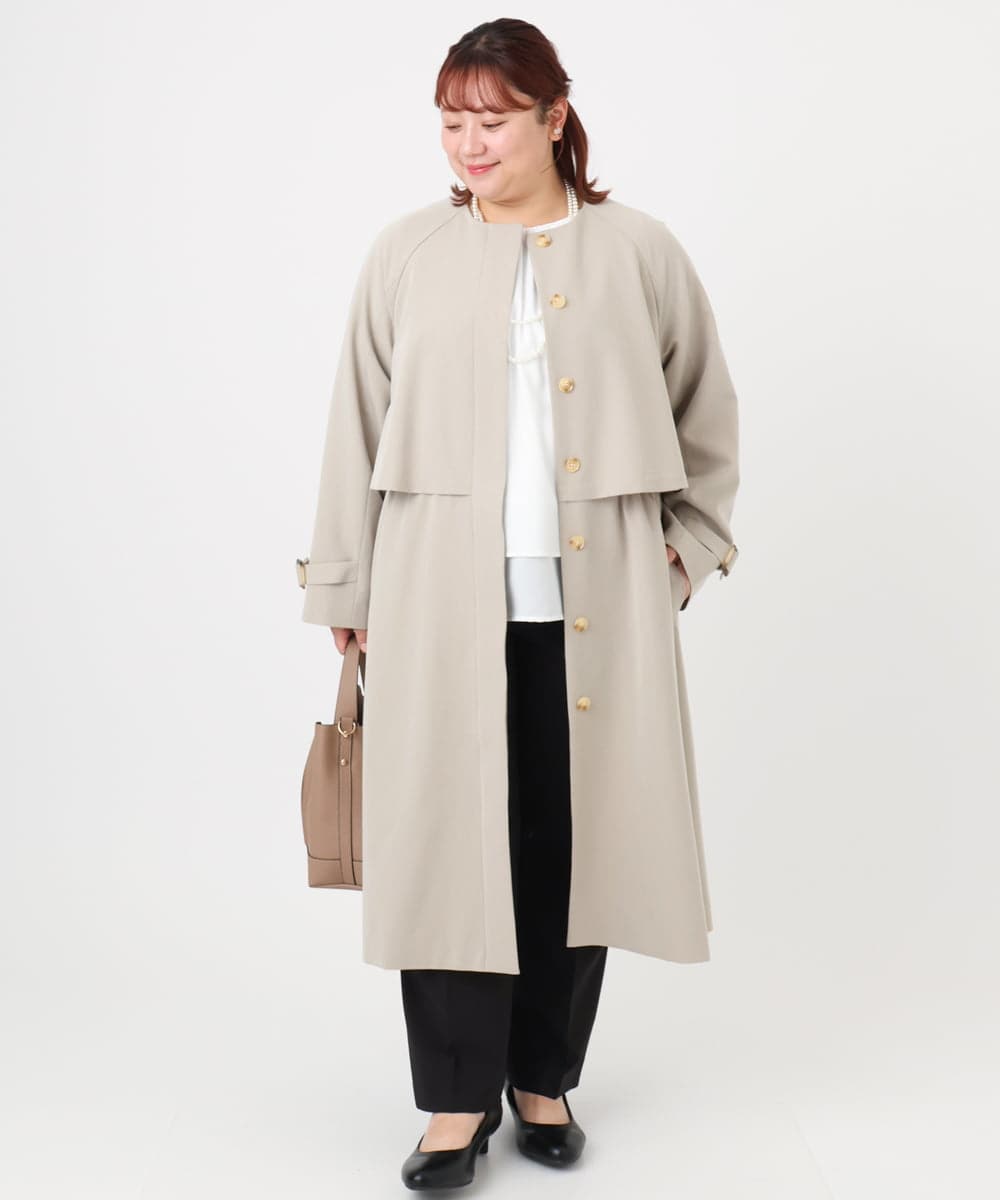 OLUBD09239 eur3(エウルキューブ) 【大きいサイズ】ノーカラートレンチコート ベージュ(82)