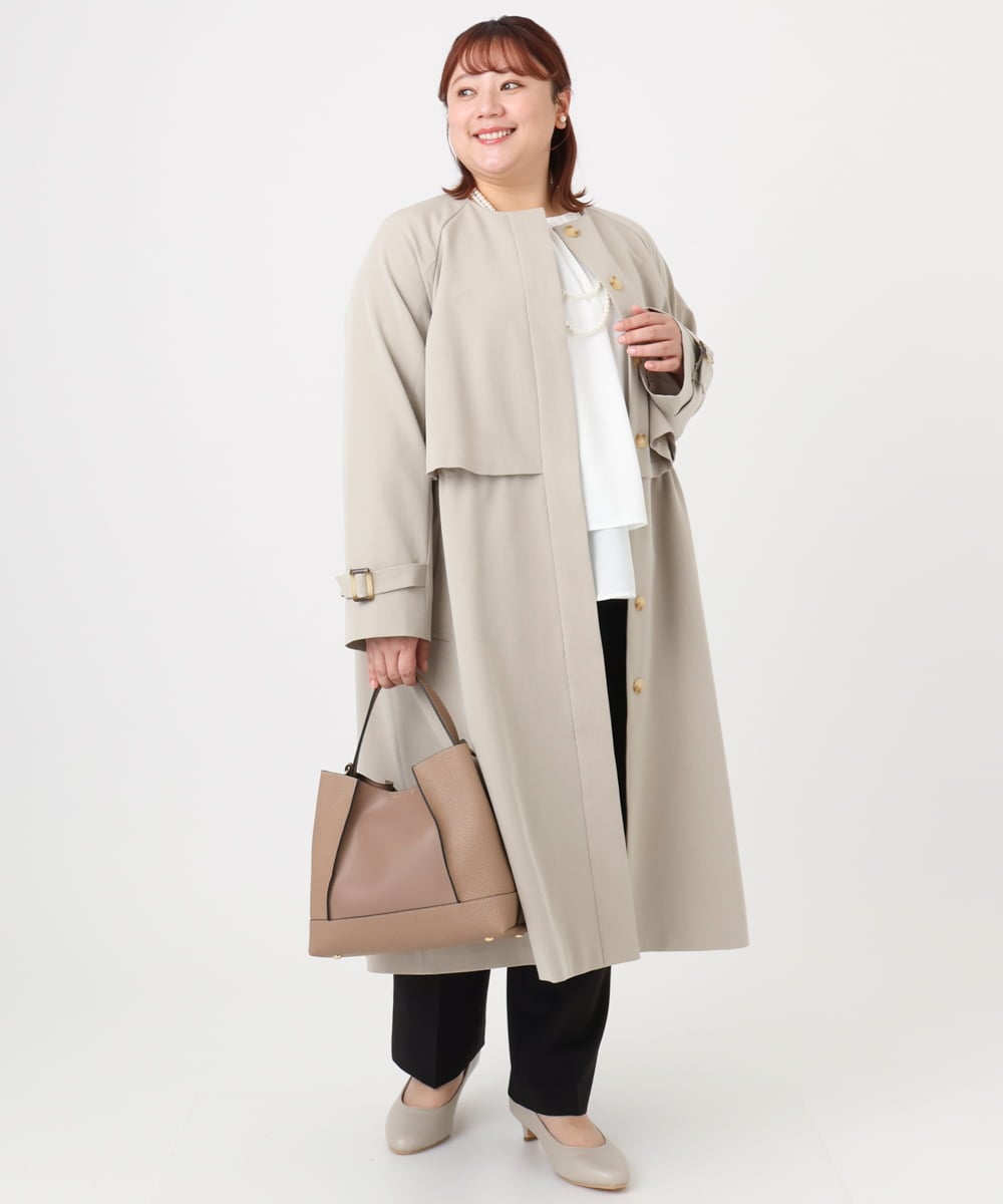 OLUBD09239 eur3(エウルキューブ) 【大きいサイズ】ノーカラートレンチコート ベージュ(82)