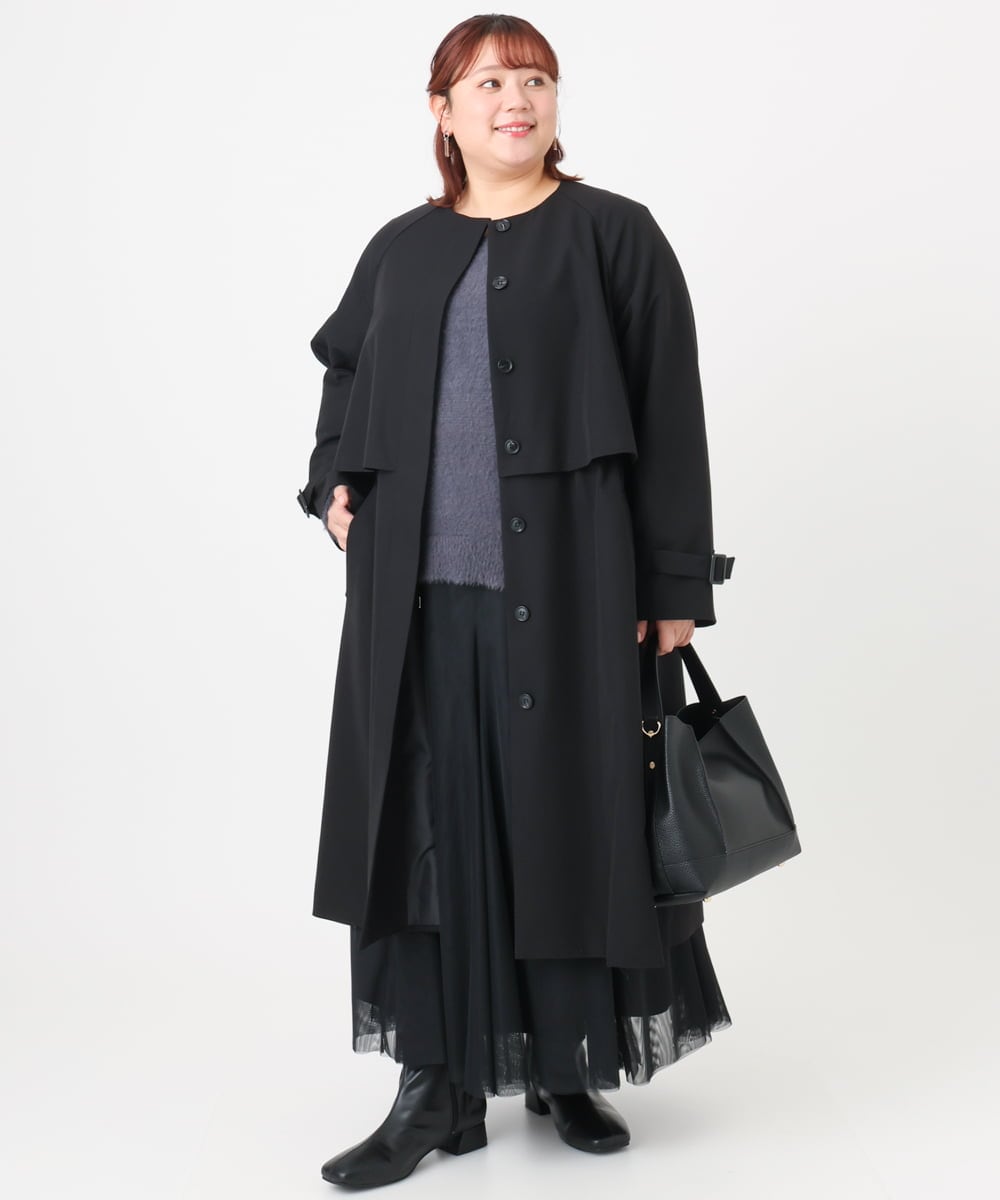 OLUBD09239 eur3(エウルキューブ) 【大きいサイズ】ノーカラートレンチコート ブラック(94)