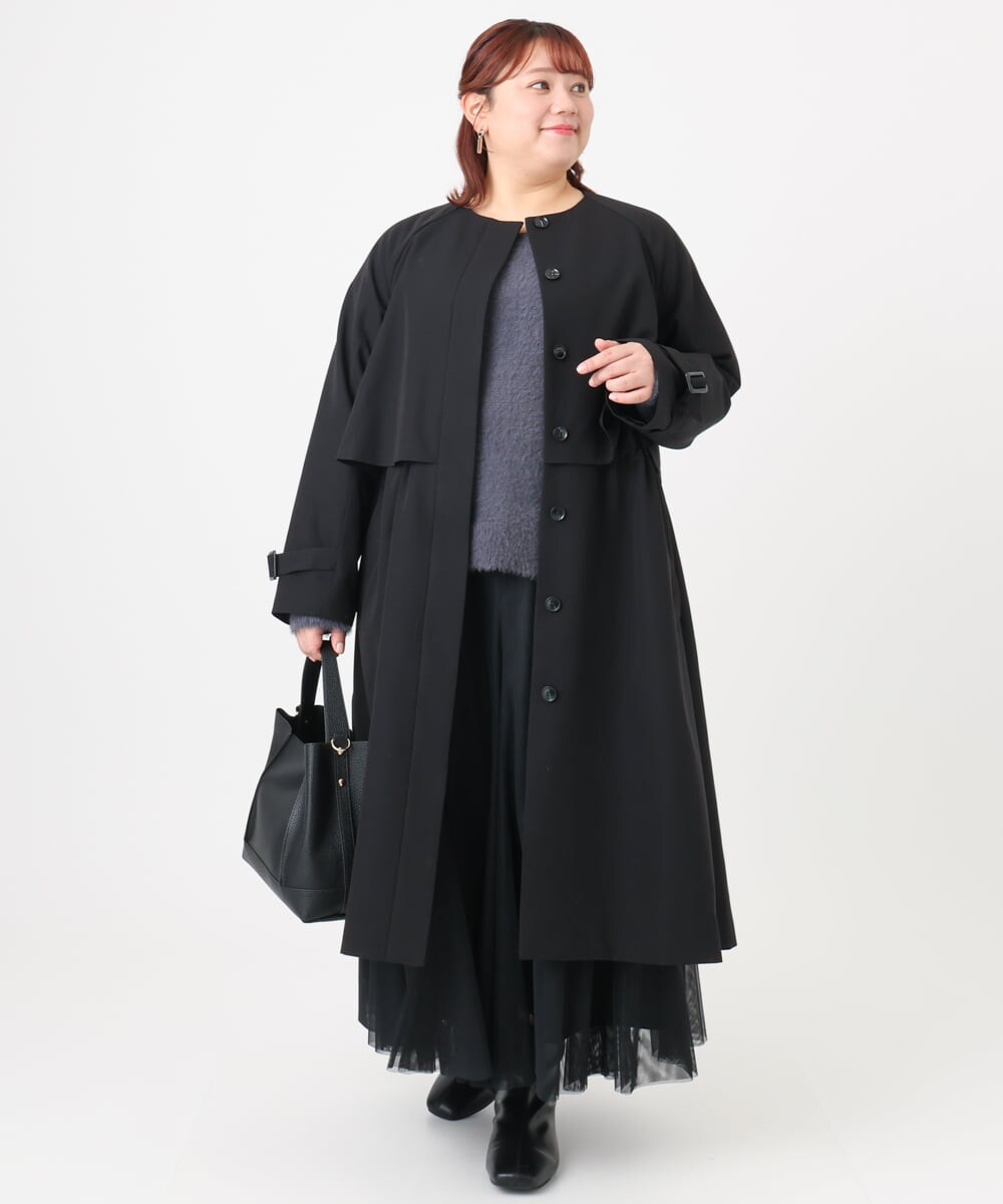 OLUBD09239 eur3(エウルキューブ) 【大きいサイズ】ノーカラートレンチコート ブラック(94)