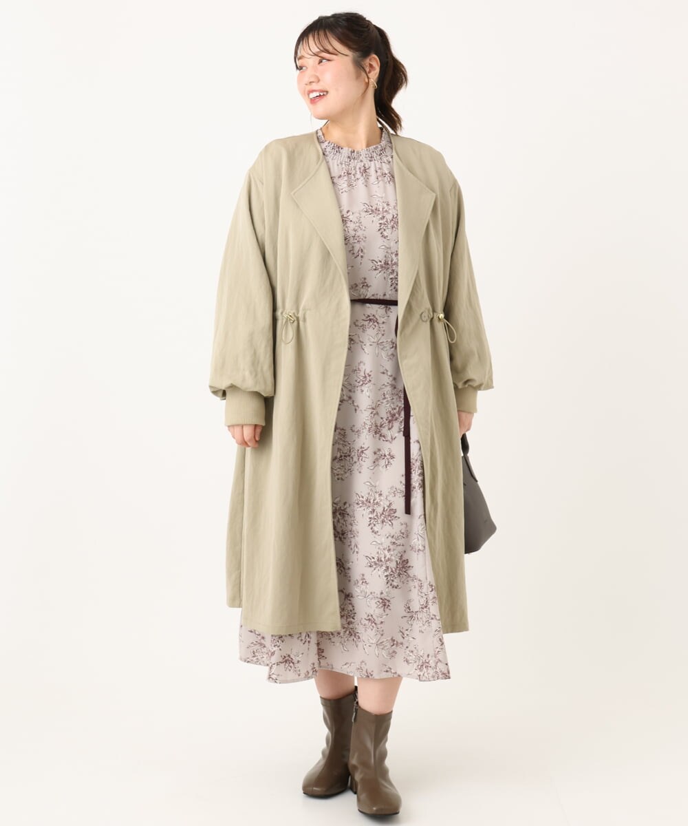 OLULA05199 eur3(エウルキューブ) 【大きいサイズ】ノーカラーロングコート ベージュ(82)