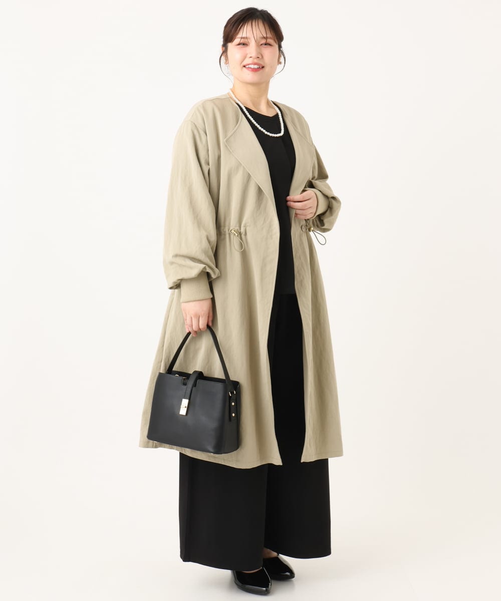 OLULA05199 eur3(エウルキューブ) 【大きいサイズ】ノーカラーロングコート ベージュ(82)