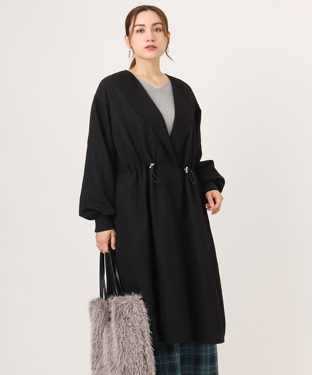 OLULA05199 eur3(エウルキューブ) 【大きいサイズ】ノーカラーロングコート ブラック(94)