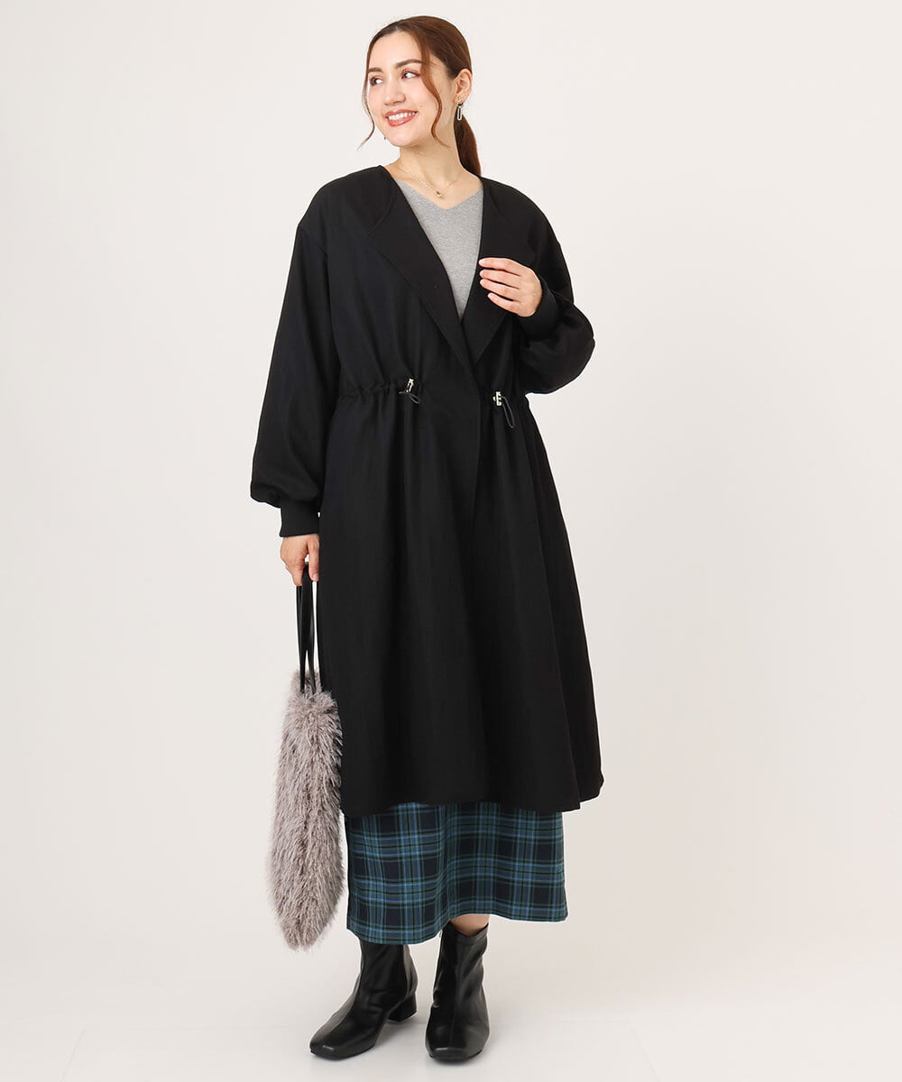 OLULA05199 eur3(エウルキューブ) 【大きいサイズ】ノーカラーロングコート ブラック(94)