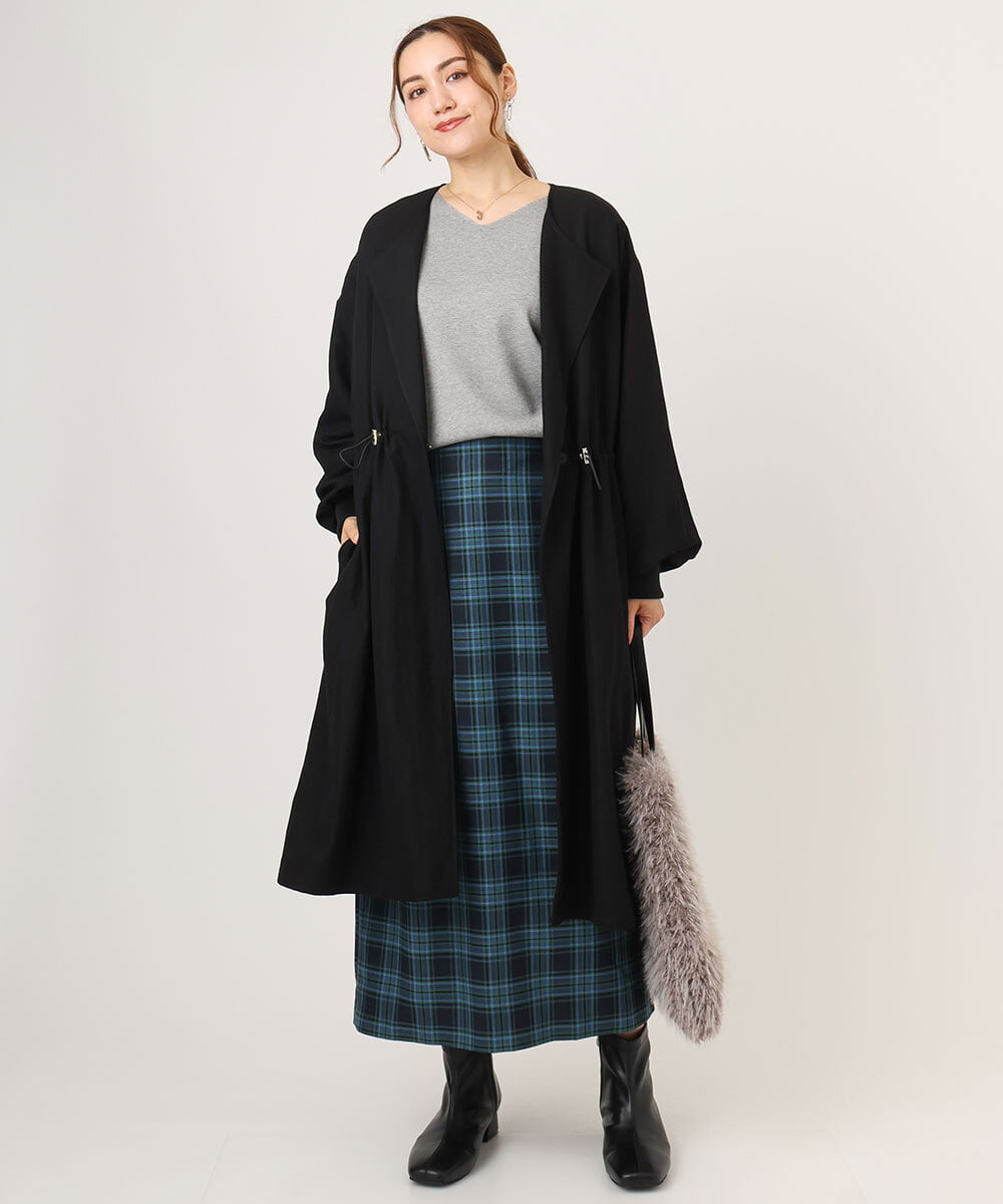 OLULA05199 eur3(エウルキューブ) 【大きいサイズ】ノーカラーロングコート ブラック(94)