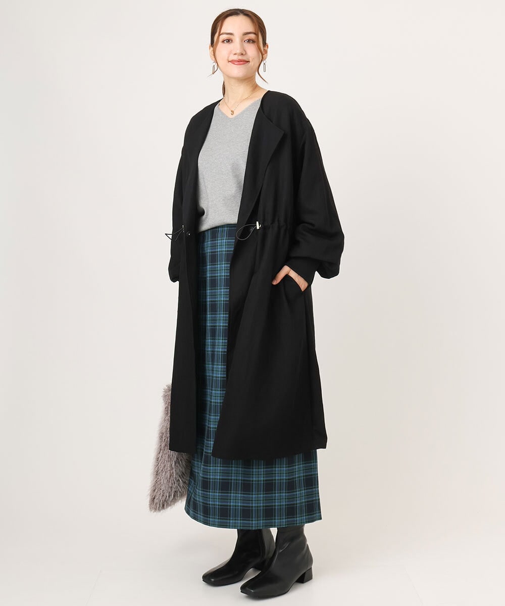 OLULA05199 eur3(エウルキューブ) 【大きいサイズ】ノーカラーロングコート ブラック(94)