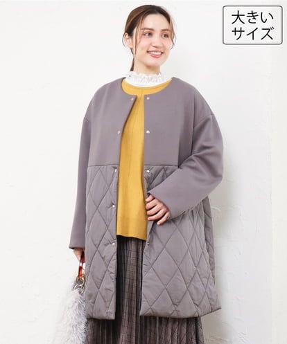 OLULD03199 eur3 【大きいサイズ】異素材コンビキルティングコート