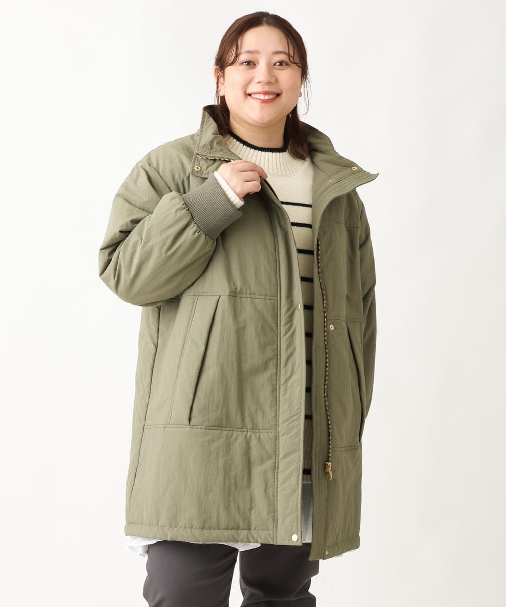OLULS02259 eur3(エウルキューブ) 【大きいサイズ】ナイロンワッシャー中綿スタンドコート カーキ(36)