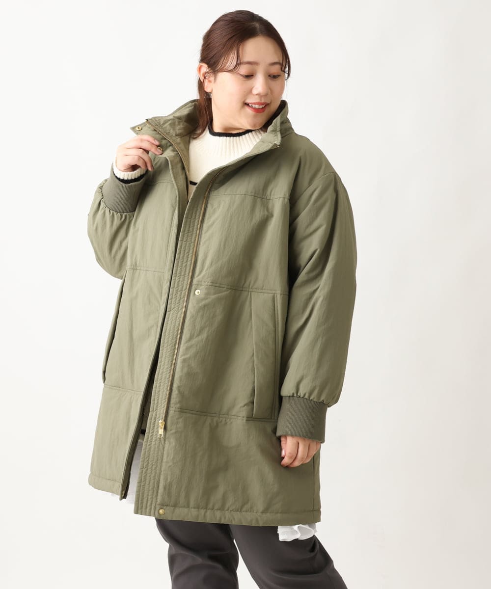 OLULS02259 eur3(エウルキューブ) 【大きいサイズ】ナイロンワッシャー中綿スタンドコート カーキ(36)