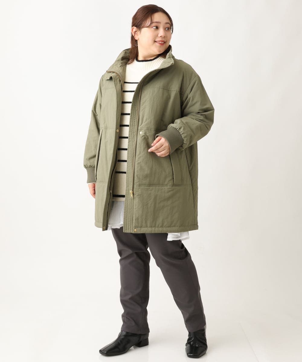 OLULS02259 eur3(エウルキューブ) 【大きいサイズ】ナイロンワッシャー中綿スタンドコート カーキ(36)