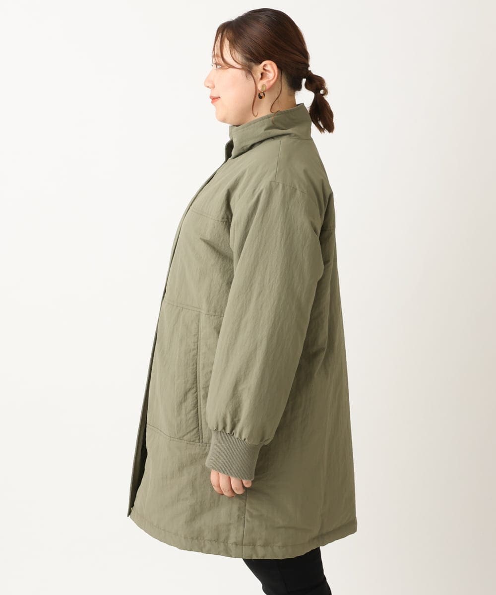 OLULS02259 eur3(エウルキューブ) 【大きいサイズ】ナイロンワッシャー中綿スタンドコート カーキ(36)