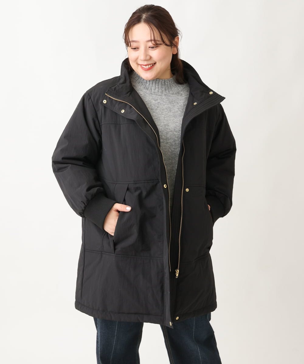 OLULS02259 eur3(エウルキューブ) 【大きいサイズ】ナイロンワッシャー中綿スタンドコート ブラック(94)