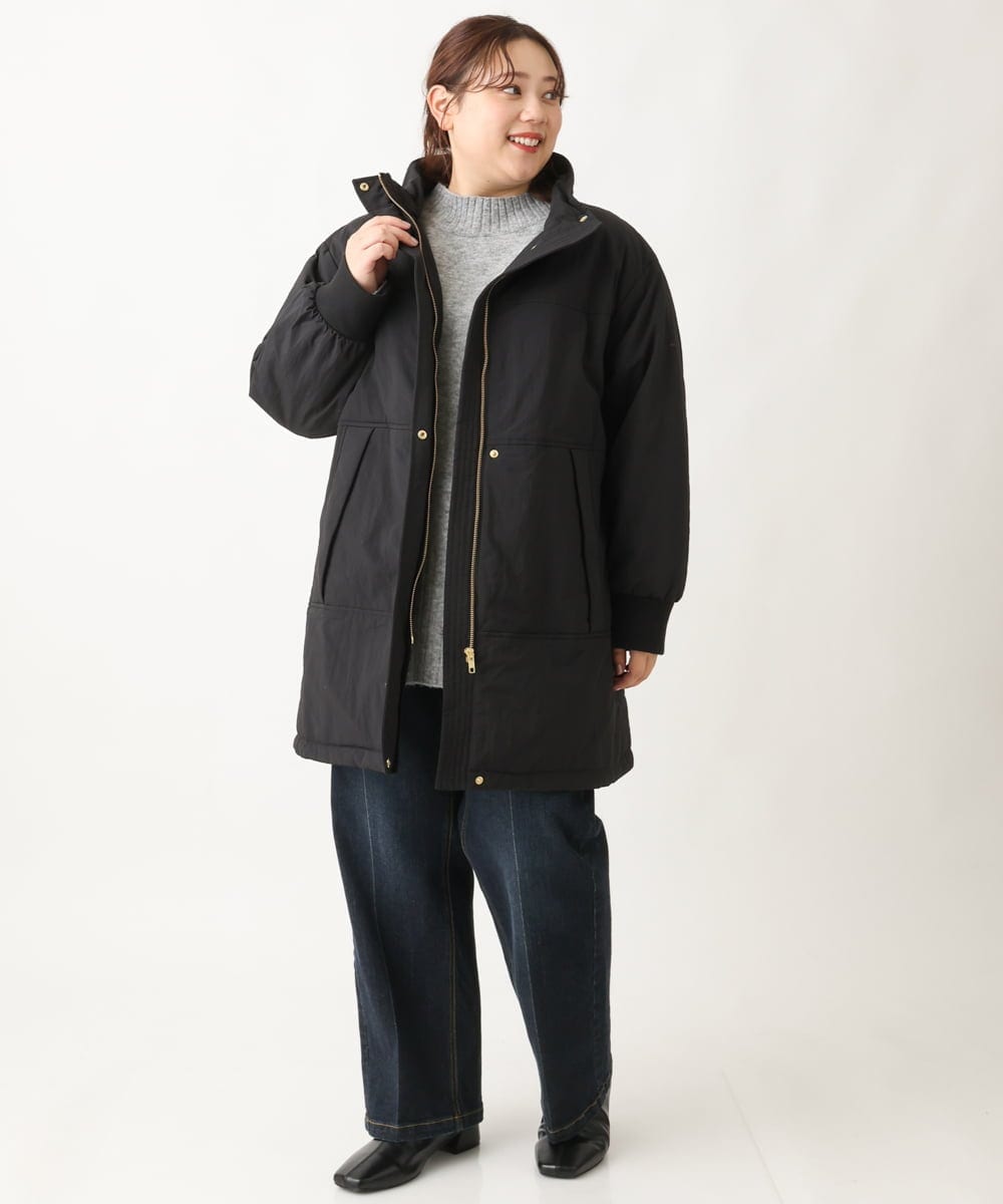 OLULS02259 eur3(エウルキューブ) 【大きいサイズ】ナイロンワッシャー中綿スタンドコート ブラック(94)