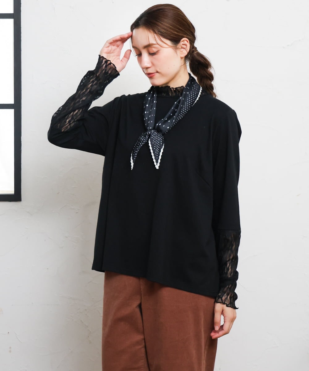OZ3JD07034 eur3(エウルキューブ) 剣先プリーツドット柄スカーフ ブラック